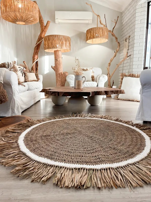 Meyank – Tapis Rond (Franges en raphia)